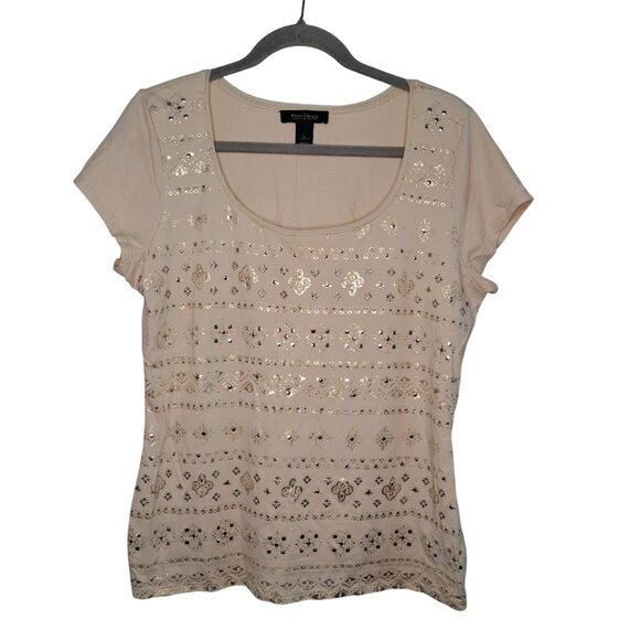 White House Black Market Tops - White House Black Market Cream Studded Short Sleeved Top Size Large